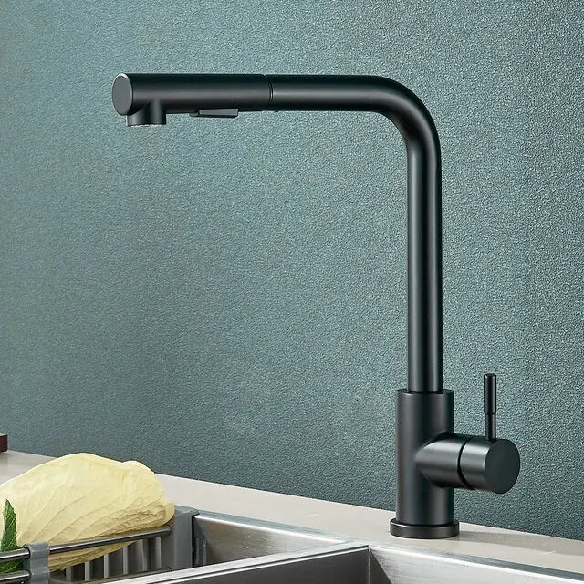 Black Pull Out Kitchen Sink Faucet Flexible 2 Modes Stream & Sprayer Nozzle Faucets Stainless Steel Hot Cold Wate Mixer Tap Deck - Shoppiline