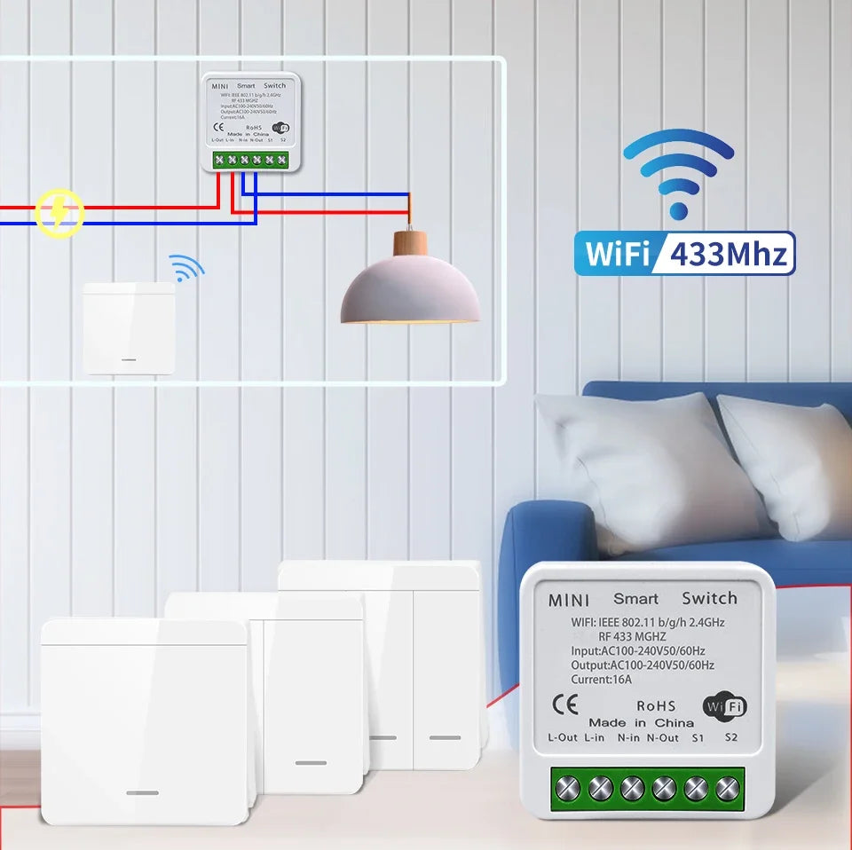 Wifi RF 433MHz Smart Switch Tuya Smart Life Alexa Google Alice Voice Control Remote Wireless Wall Panel Module for Led Lighting