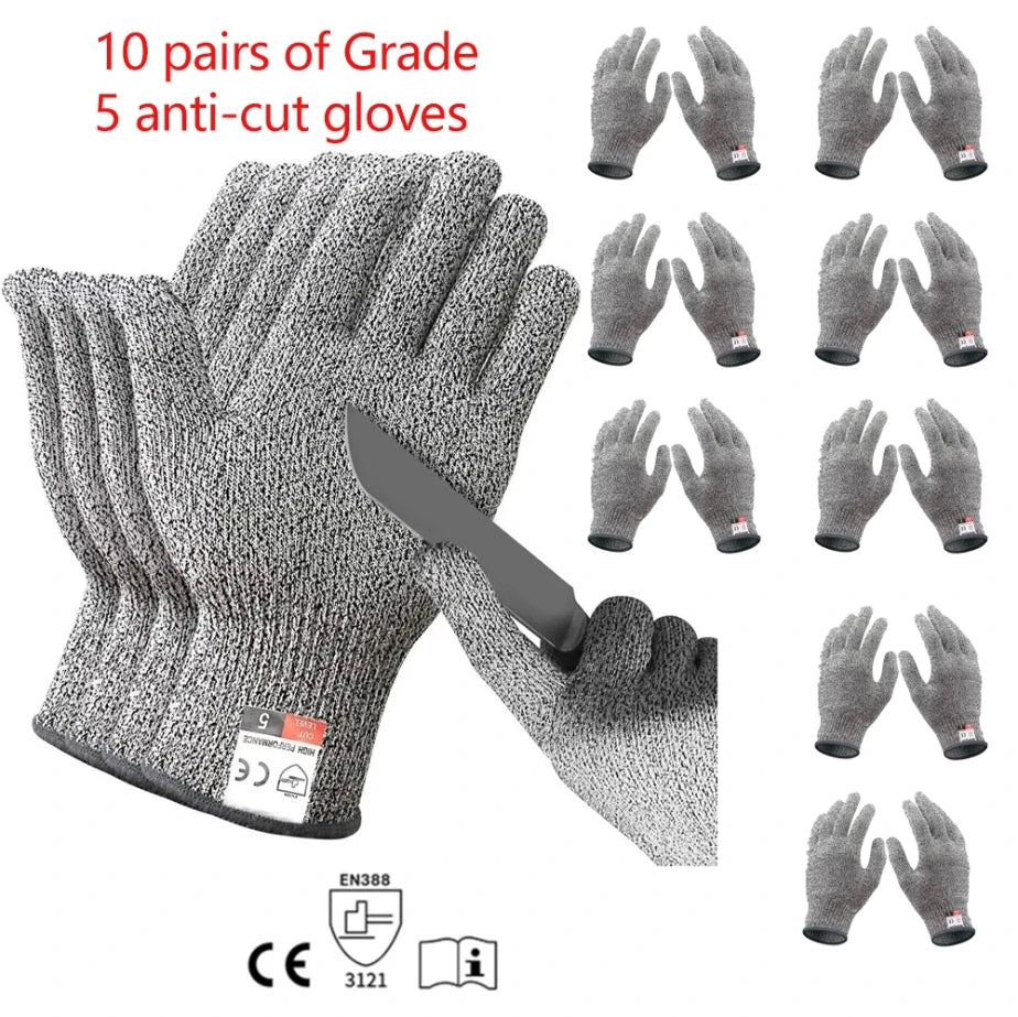 Level 5 HPPE Anti-Cut Gloves Kitchen Gardening Anti-Cut Knitted Gloves Anti-Thorn Wear-Resistant Glass Building Cutting Gloves
