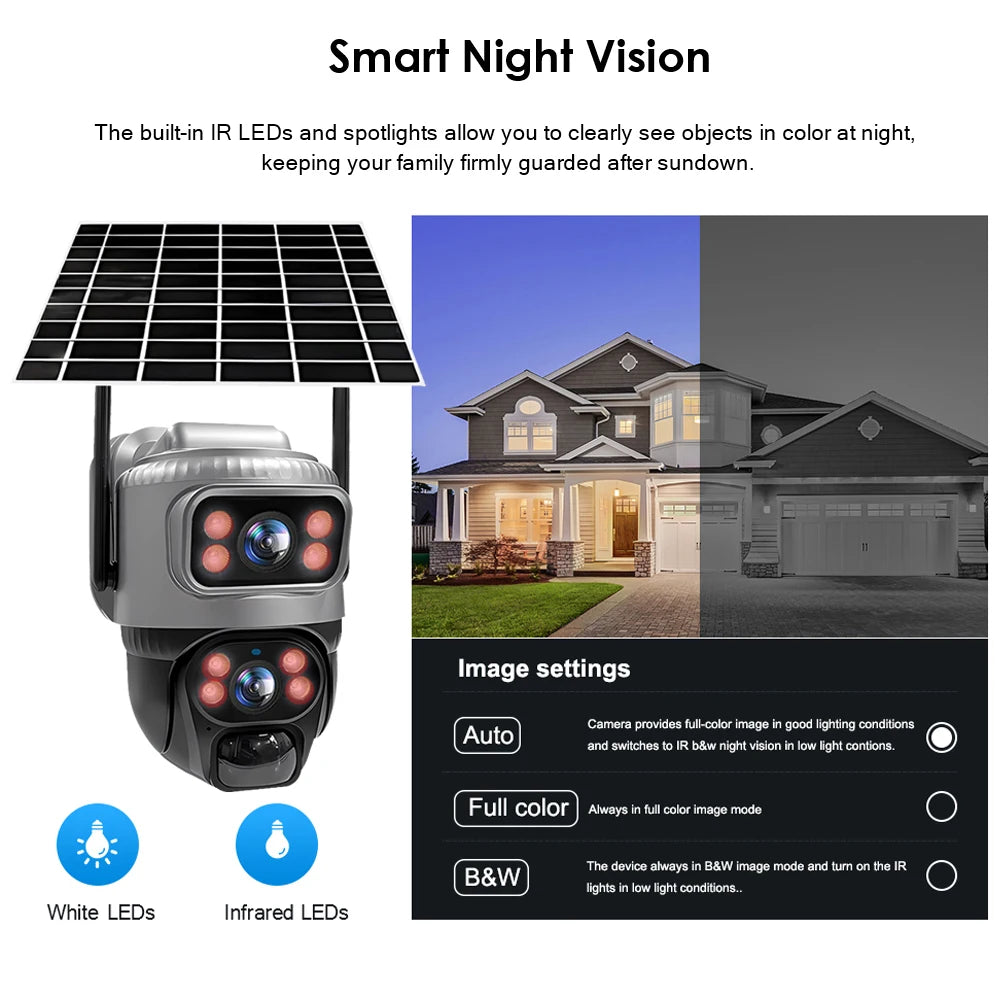 V380 Dual Lens 4G Camera Solar PIR Human Detection Night Vision Waterproof Security Video IP Camara 8MP 4K Battery CCTV Monitor - Shoppiline