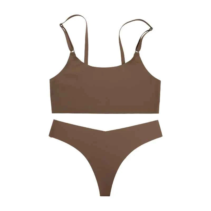 Hot Sale High Quality Latest Design Us Size Stylish Solid Ice Silk Seamless Wireless Bras And Women Underwear Set