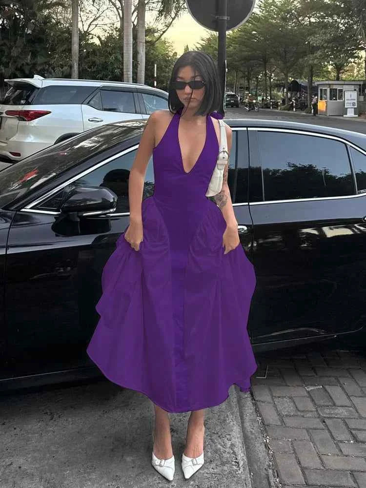 Ladies Summer Evening Party New Fashion Dress Women Sleeveless Backless V-Neck Sexy Birthday  Long Dresses 2025 Woman Streetwear
