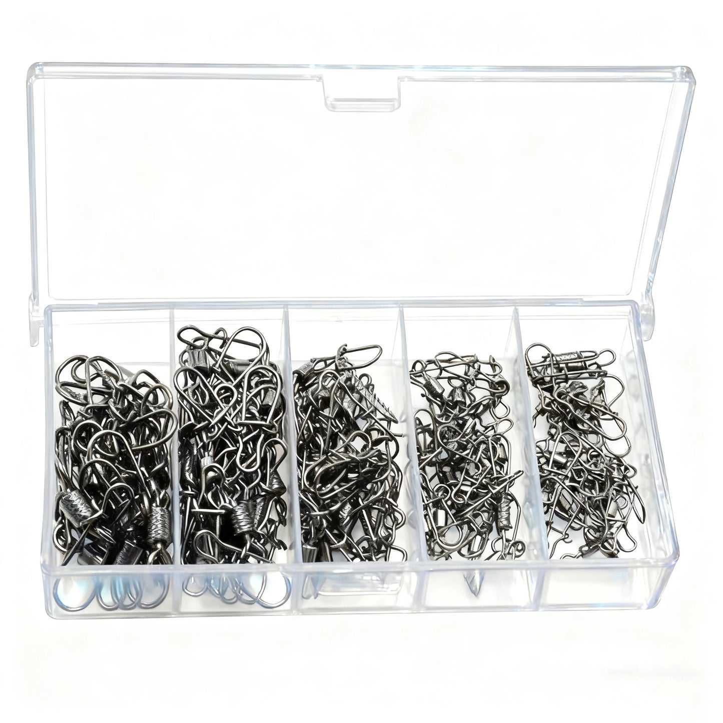50pcs/box Stainless Steel Fishing Connector Pin Bearing Swivel Fishing Connector Rolling Swivel Lure Hook Accessories Tackle