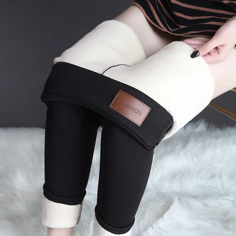 Damen-Lammfleece-Leggings, nahtlos, hohe Taille, dicke Thermoleggings, modische, warme Winter-Damenstrumpfhose, isolierte Hose