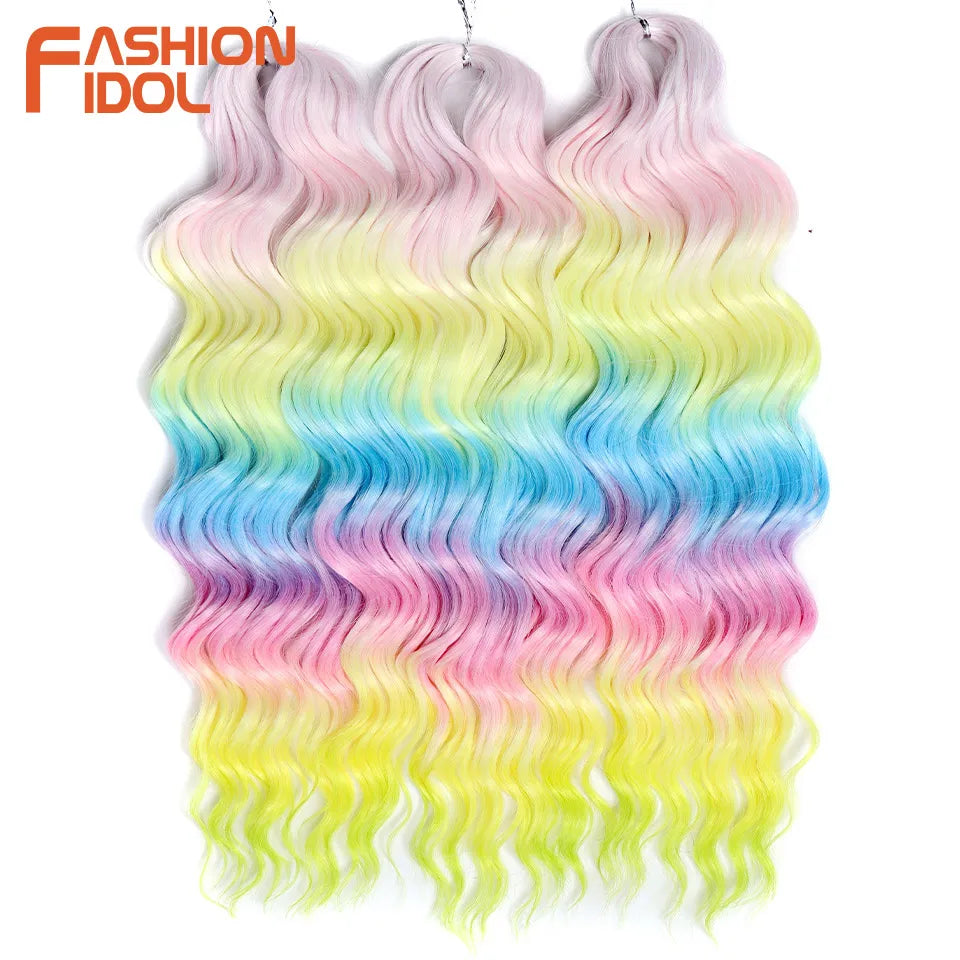 Anna Hair Extensions synthétiques de tresses Loose Deep Wave 24 pouces, cheveux tressés ondulés, cheveux bouclés torsadés au crochet Ombré Blond