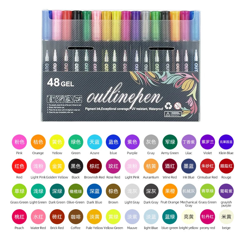 8/12/24 Colors Double Line Outline Pens, Self-Outline Metallic Markers Glitter Writing Drawing Pens For Christmas Card Writing