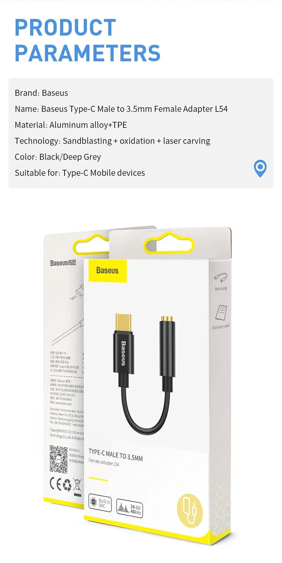 Baseus Type C to 3.5mm Earphone Jack AUX USB C Cable Adapter for Huawei P40 P30 Pro Xiaomi 10 9 Type C Headphone Audio Adapter