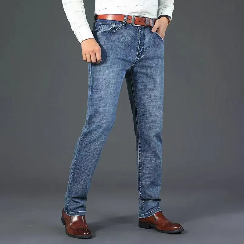 2026 New Business Men's Jeans Casual Straight Stretch Fashion Classic Blue Black Work Denim Pant Trousers Male  Clothing