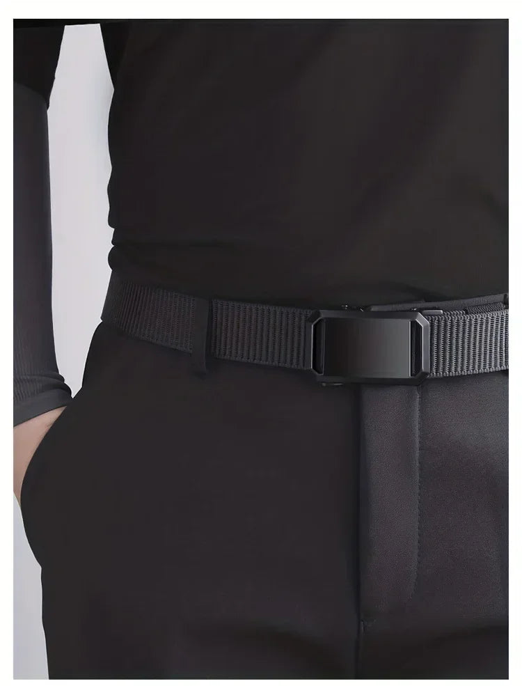 Quick Release Belt Automatic Buckle, Tactical Military Canvas Webbing for Men, Durable Outdoor Workwear Training Pants
