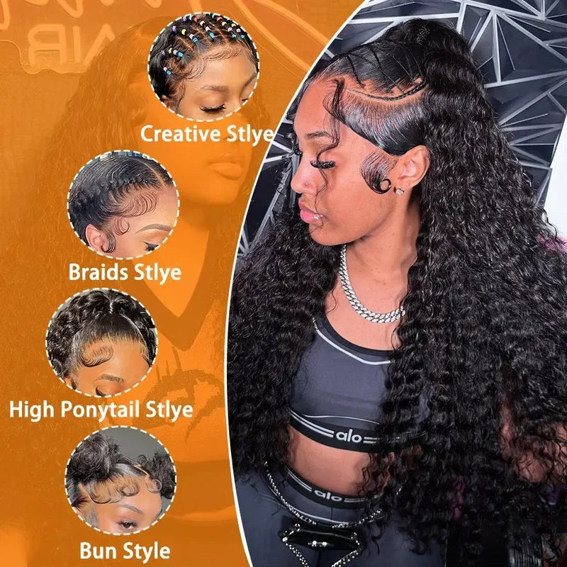 13x6 HD Lace Loose Deep Wave Frontal Perücken 42 Zoll Deep Curly Lace Front Echthaarperücken Vorgezupfte Klebefreie Perücke Echthaar