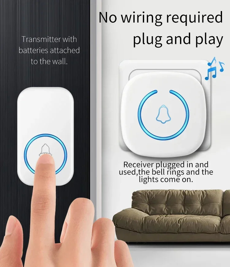 Wireless Doorbell Intelligent Welcome Door Bell 300M/984 FT Remote 60 Songs Melodies Home Smart Doorbell US EU Plug Optional