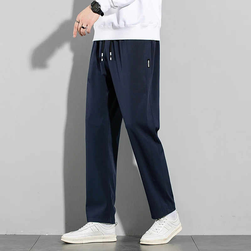 Herren Eisseide-Hose 2025 Sommer Neu Schwarz Grau Dünne Business-Freizeithose Outdoor Elastisch Atmungsaktiv Gerades Bein Jogginghose