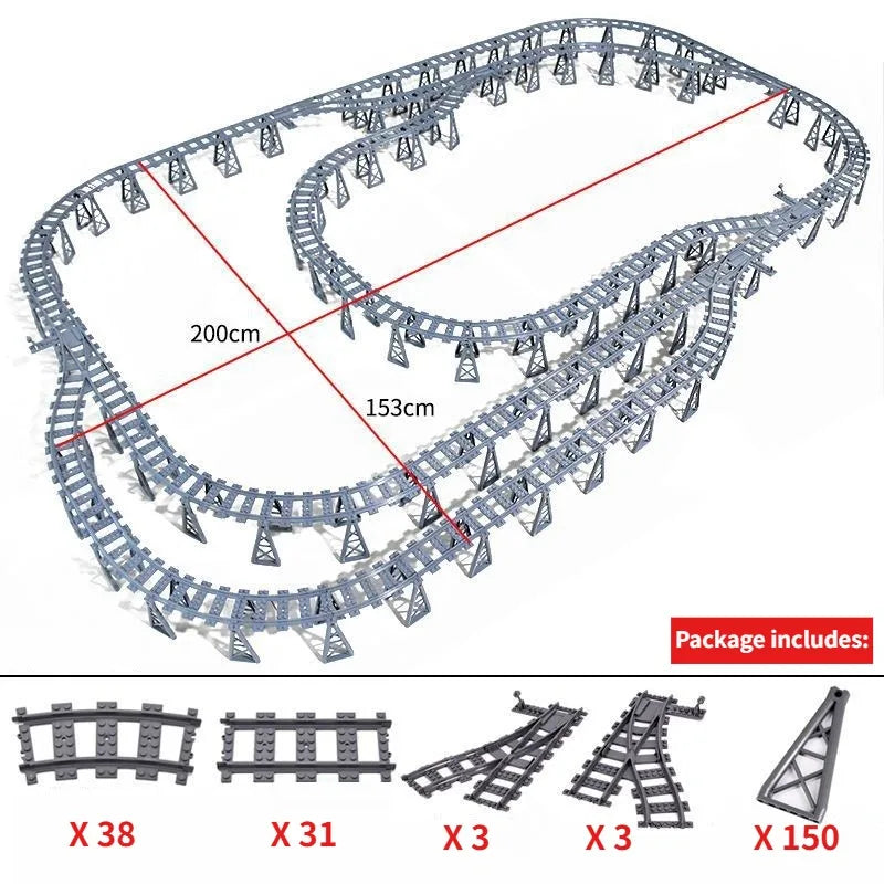 Building Block Track Elevated Bridge Double-layer Crossed Straight Rail Curved Rail Soft Rail Support Accessories Assembly Toy