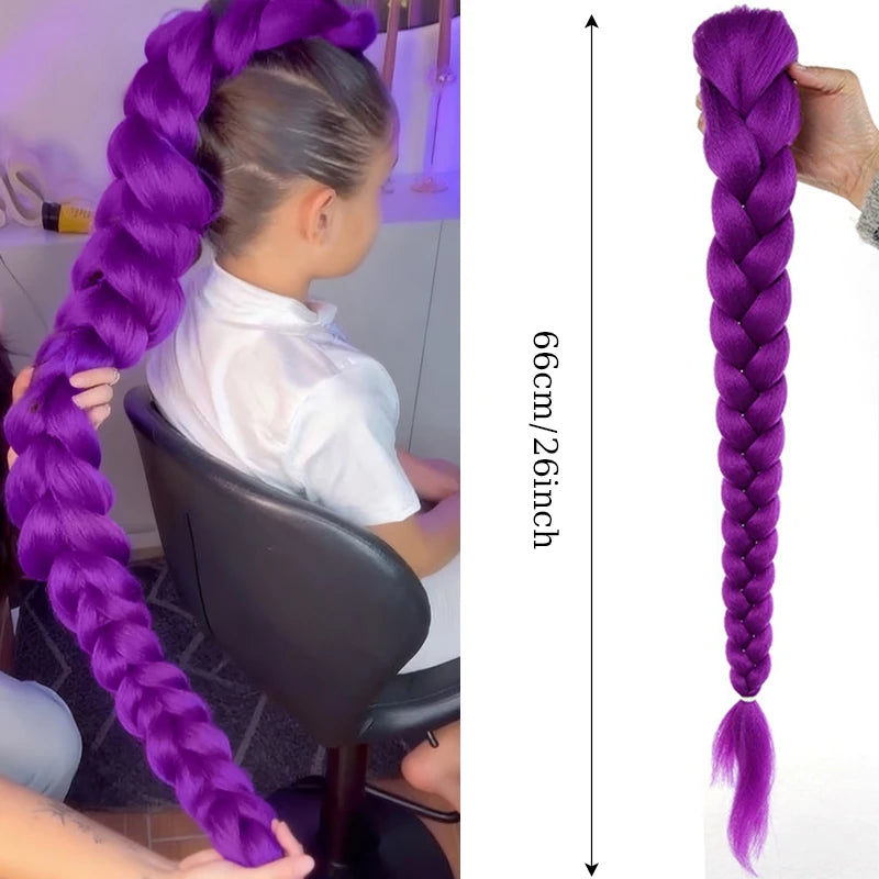 Synthetic 26inch Long Braided Purple Hair Ponytail Rumi Costume Hairstyle Ponytail with Clips for Kids Girls Halloween Christmas
