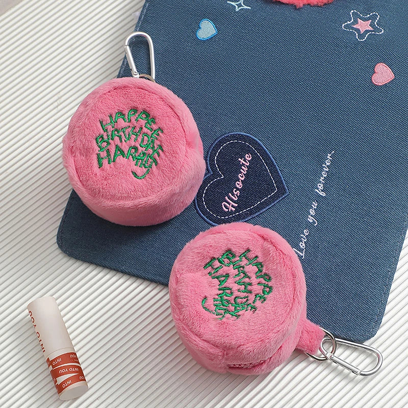 Rosa Mini-Münz-Täschchen Kopfhörerkabel-Aufbewahrungstasche Kawaii Flecken Süße Plüsch-Harries Tragbare Geldbörse Münzbeutel Kuchen-Tasche