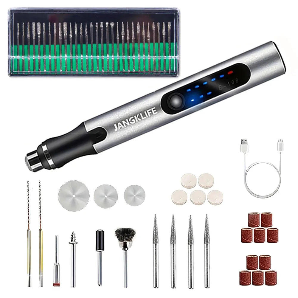 JANGKLIFE USB Cordless Rotary Tool Kit Woodworking Engraving Pen DIY Crafts Engraving Cordless Drill - Shoppiline