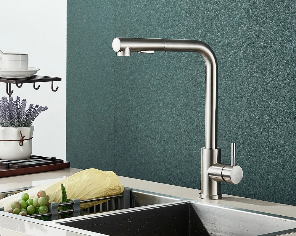 Black Pull Out Kitchen Sink Faucet Flexible 2 Modes Stream & Sprayer Nozzle Faucets Stainless Steel Hot Cold Wate Mixer Tap Deck - Shoppiline