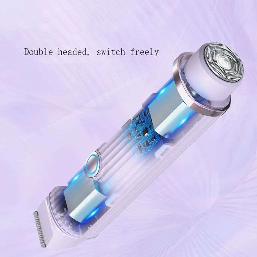Electric shaver, portable hair removal device, rechargeable electric shaver, painless 2-in-1 dual head shaver