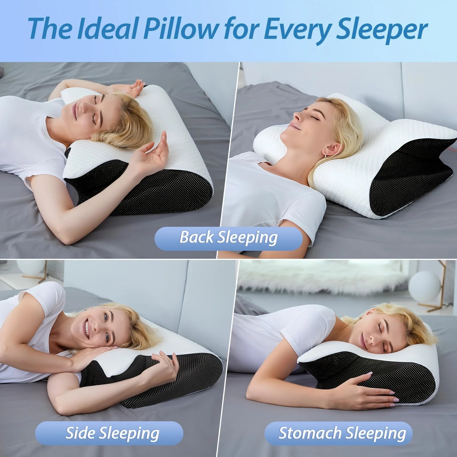 1pc Memory Foam Cervical Pillow, 2 in 1 Ergonomic Contour Orthopedic Pillow for Neck Pain, Contoured Support Pillows,Neck Pillow - Shoppiline