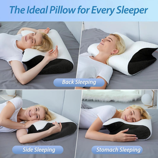 1pc Memory Foam Cervical Pillow, 2 in 1 Ergonomic Contour Orthopedic Pillow for Neck Pain, Contoured Support Pillows,Neck Pillow - Shoppiline