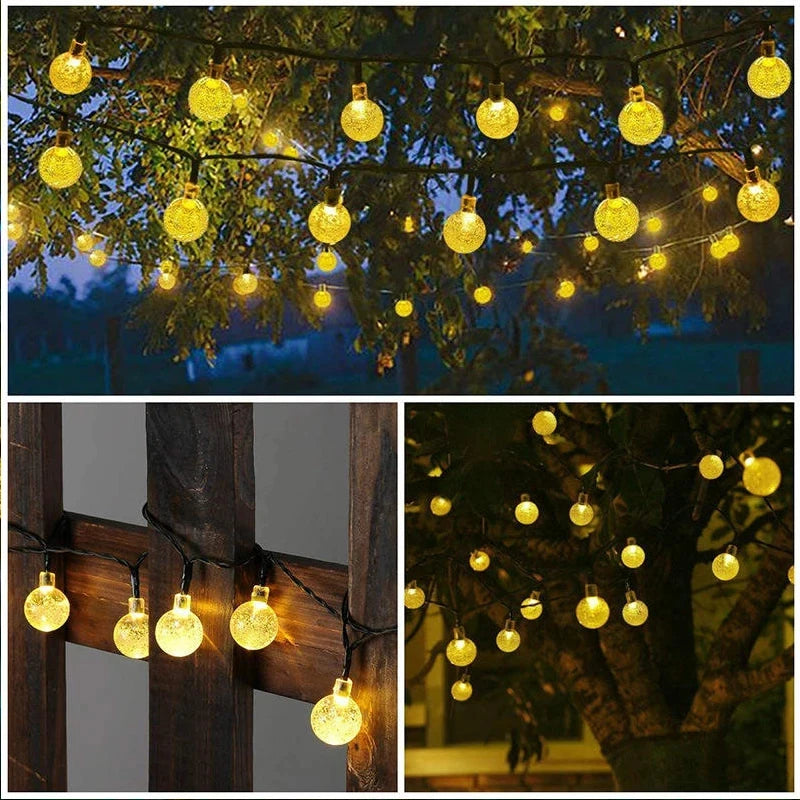 LED Solar Crystal Globe String Lights Warm White Light Outdoor Garden Patio Yard Pathway Party Decorative Fairy Light Waterproof