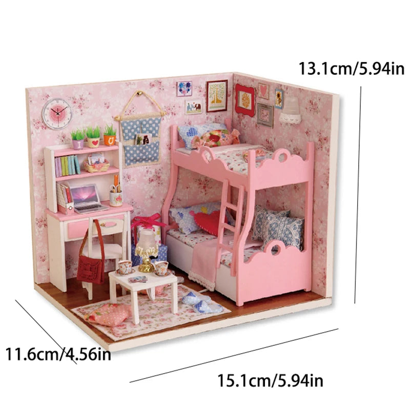 Kitten Mini Doll House 3D Puzzle Assembly Model Building Kit Creative Room Bedroom Decoration With Furniture Wooden Crafts Gifts - Shoppiline