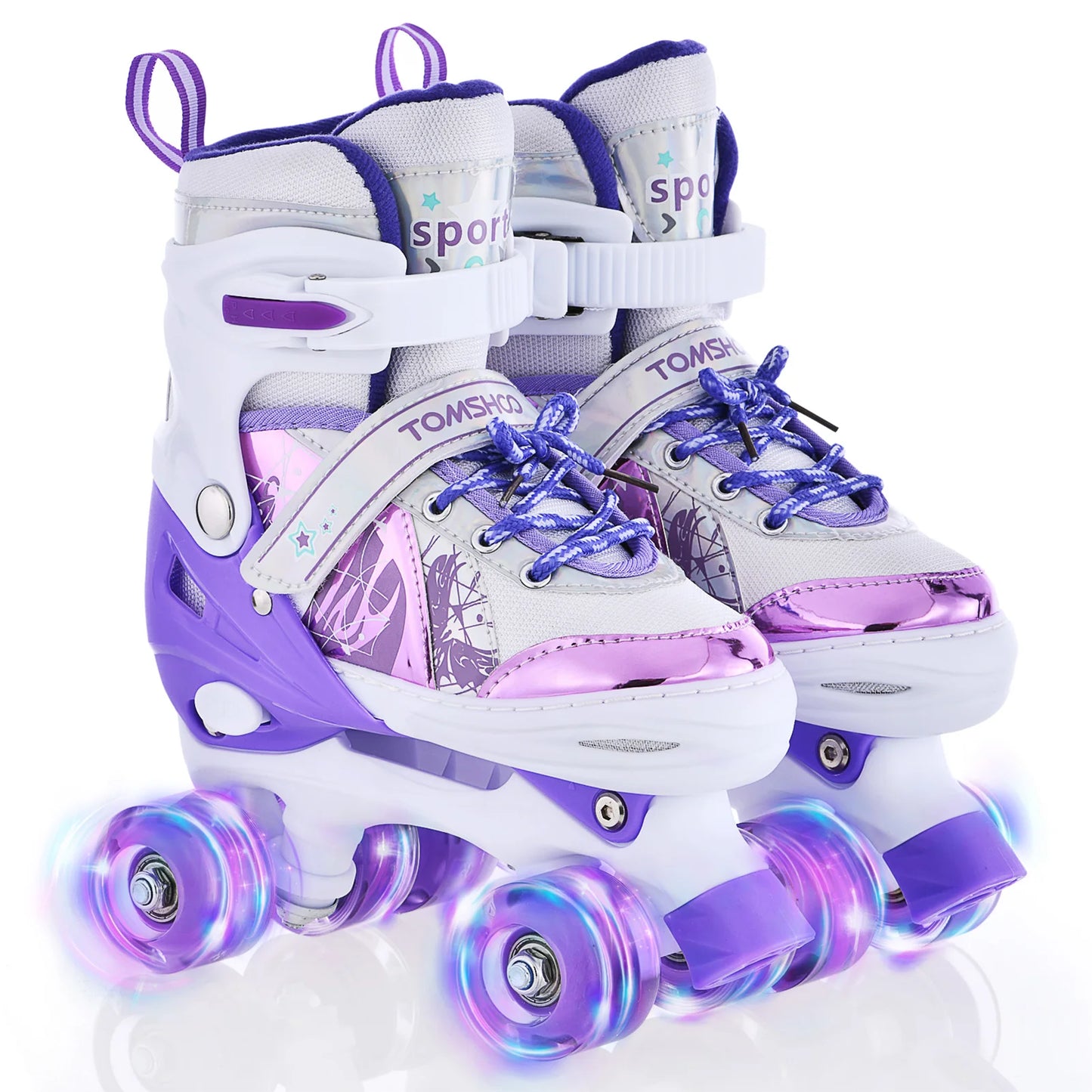 Boys Girls Kids Skates Children Roller Skates Skating Shoes PU Flashing 4 Wheels Roller Skates Sliding Adjustable Quad Sneakers - Shoppiline