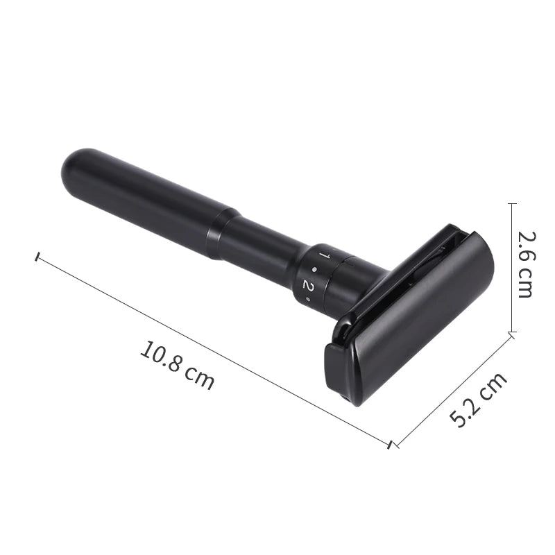 Adjustable Safety Razor for Men Matte Black Manual Shaver Double Edge Razors Reusable Metal Razor for Smooth Close Shaving