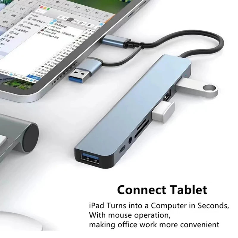 USB C Hub USB Splitter 8-in-1 USB Extender mit 4 USB-Anschlüssen, 1 USB-C-Anschluss, TF/SD-Kartenleser, Audioausgang, kompatibel für MacBook