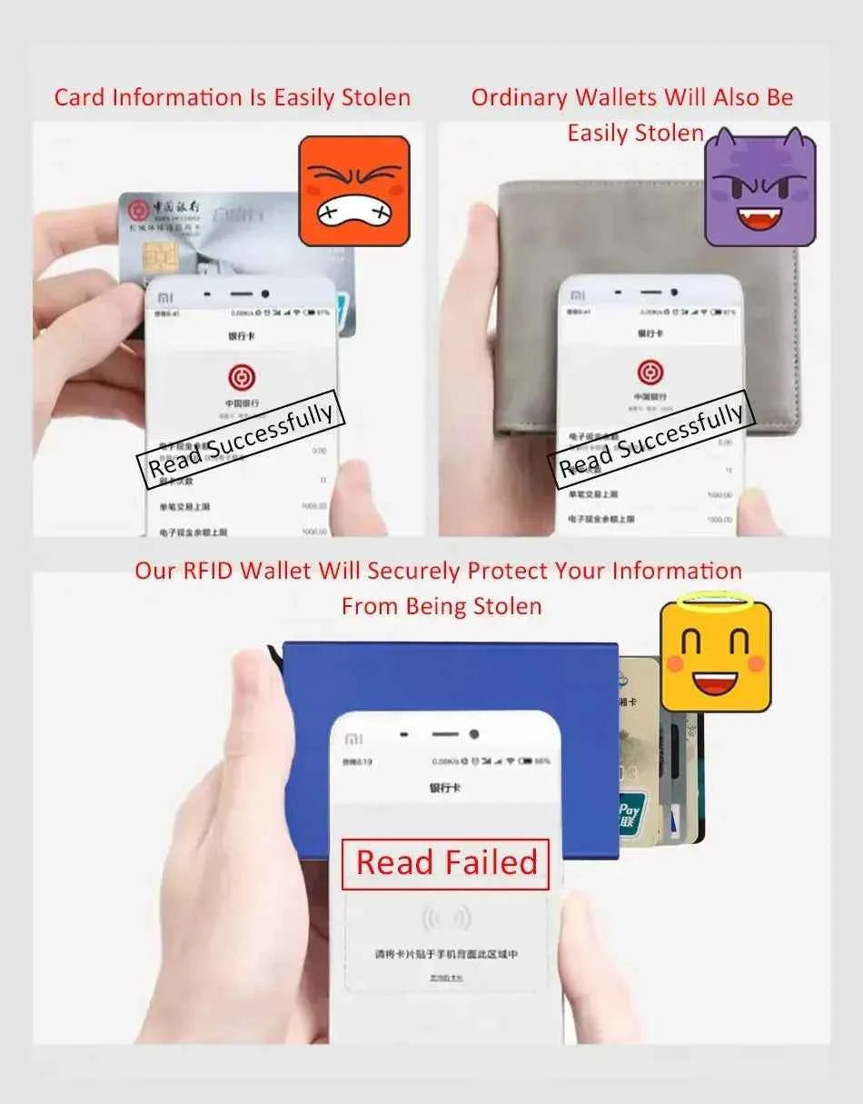 Rfid ultra-thin smart wallet for men and women, pop-up credit card holder, metal minimalist mini wallet