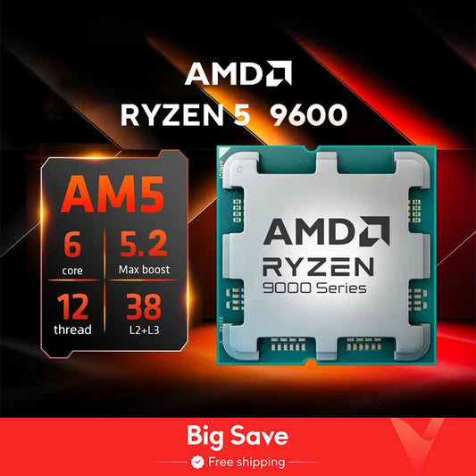 AMD Ryzen 5 9600 Brand New CPU 5.2GHz 6-Core 12-Thread 38MB Cache 4NM TDP 65W Socket AM5 Gameing Processor Without Package