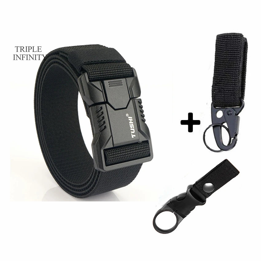 New Aluminum Alloy Quick Release Pluggable Buckle Elastic Belts For Men Durable Tactical Belt Cowboy Outdoor Army Belt Hunting