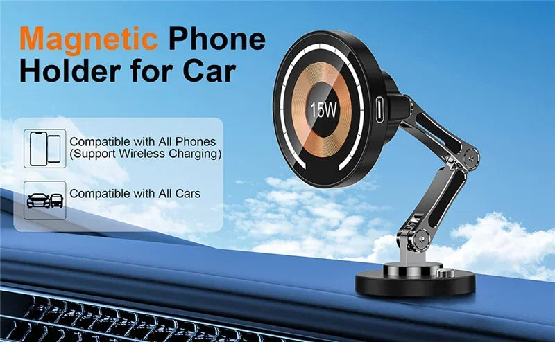 Magnetic Car Wireless Charger Stand Magnet Car Mount Fast Charging Station Phone Holder Bracket For Macsfae iPhone 15 14 13 12 - Shoppiline