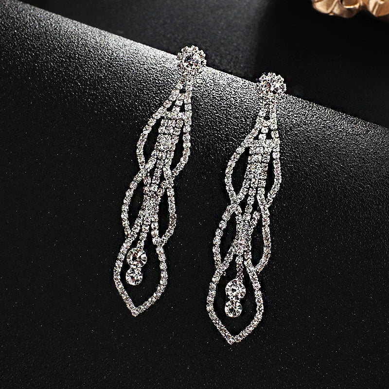 Shiny Crystal Zircon Long Stud Earrings for Women Geometric Hanging Drop Tassel Earring Fashion Party Vintage Pendant Jewelry