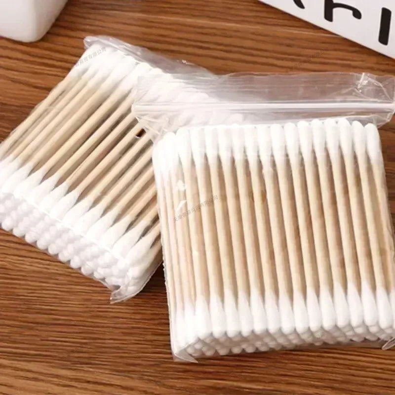 1 à 20 paquets de 100 bâtonnets en bois/paquet Coton-tiges pour bébés Nettoyage des oreilles Tampons Coton-tiges de santé et de beauté Bourgeons de coton de nettoyage