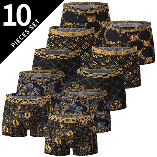 Lot de 5/10 boxers pour hommes, imprimé or noir, confortables et polyvalents, grande taille, sexy, pour jeunes hommes, loisirs sportifs, plage