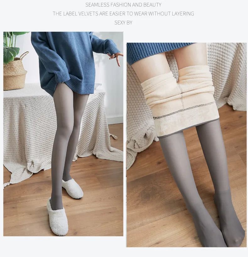 Collants Thermiques Femme Doublés Polaire Collants Hiver Chauds Sexys Collants Opaques Translucides Amincissants Épais Collants Élastiques en Velours Fins