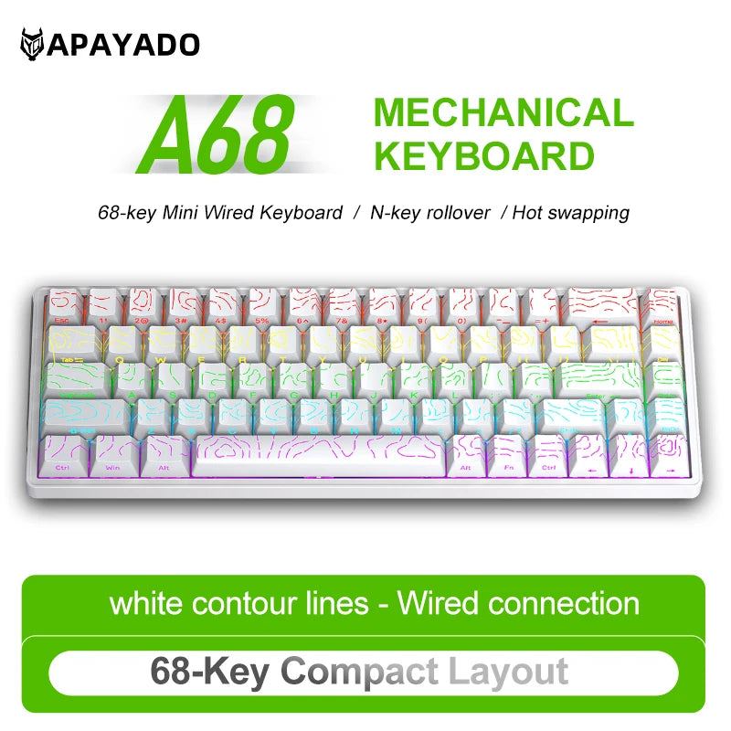 APAYADO A68 Wired Mechanical Keyboard RGB Backlight,Fully Hot-Swappable Keys,ABS Keycaps,68-Key Keyboard for Gaming/Office Use