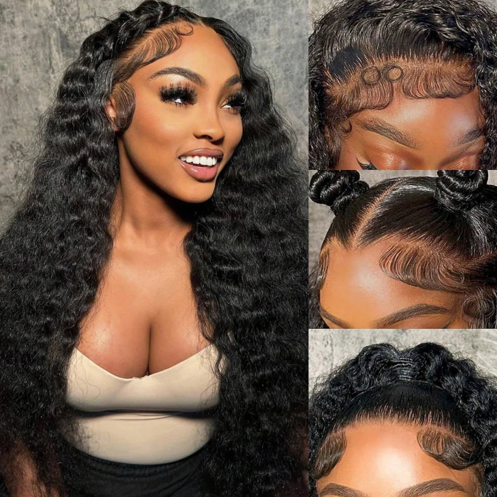 13x4 13x6 HD Transparent Lace Frontal Wig 250 Density Water Deep Wave Curly Wig Daily Wear