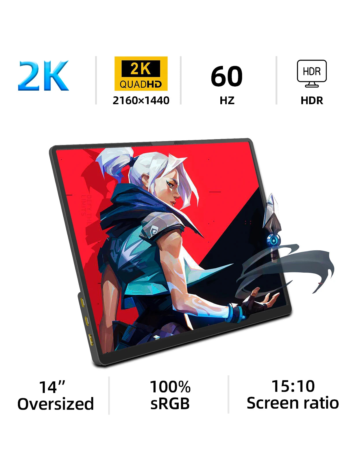 ZSUS 2160*1440  14-inch 2K Portable Monitor 60HZ For Laptop XBox PS4 / 5 Switch TV Box Cell Phone PC Extension  Mobile - Shoppiline