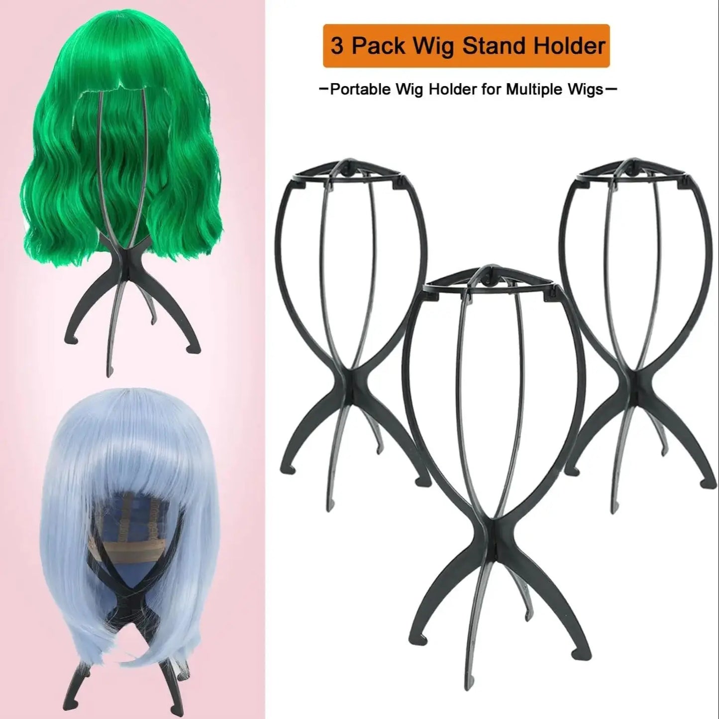 3 PCS Durable Folding Wig Stand for Solid Color Wigs - Stable Hair Clip and Display Tool, Hair Extension Holder