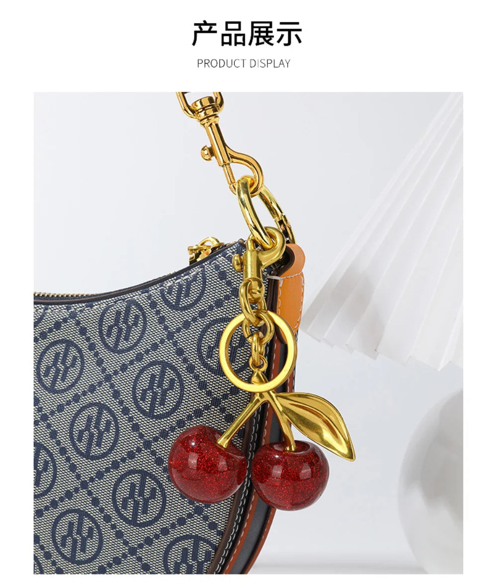 Trendy Red Cherry Pendant Keychain for Women Cute Bag Decorations Multifunctional Jewelry Car Key Accessories Charm Keyring Gift