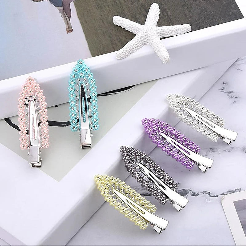 12Pcs Elegant Shiny With Pearls , Imitation Diamonds, Plastic Rhinestone Leaf Hair Clips Solid Romantic Party Hair Decorations