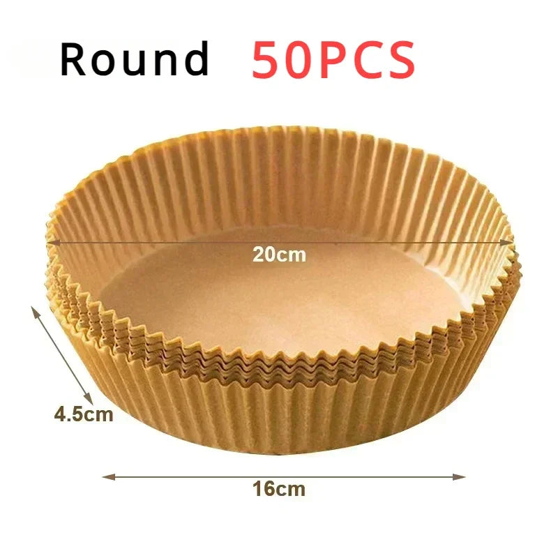 50/100PCS Einweg-Heißluftfritteusenpapier Quadratisch Rund Backpapier Grillplatte Antihaftmatte Küchenbackofen Öl absorbierendes Papierwerkzeug