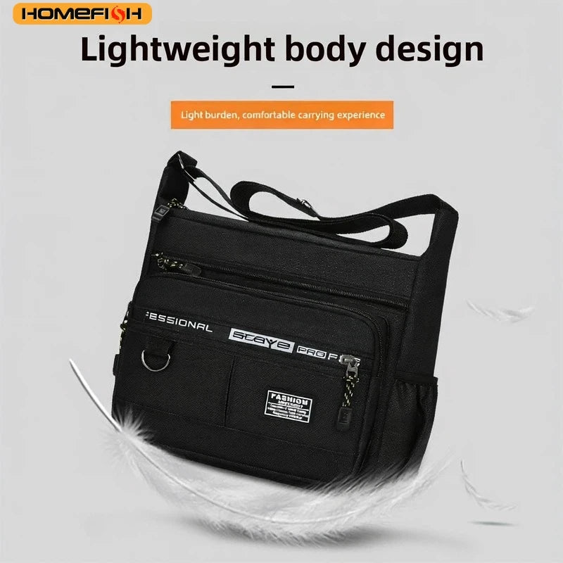 HOMEFISH Men's Cross-Body Bag with Multi-Layered Pockets, Adjustable Shoulder Strap, Business Single-Shoulder Bag