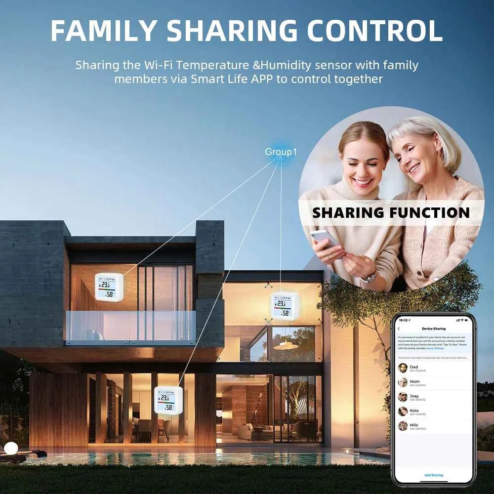 ONENUO Tuya WIFI Temperature Humidity Sensor Hygrometer Thermometer Smart Home APP Remote Moniter Support Alexa Assistant