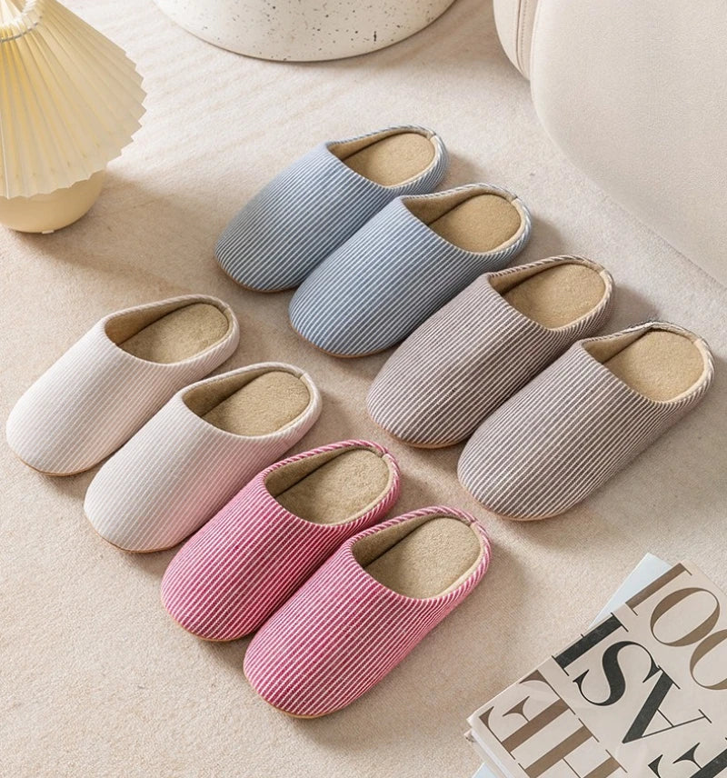 Unisex Home Slippers Soft Fur Slippers Warm Indoor Flat Slides Nonslip Couples Shoes Bedroom Light Slience Flats Autumn&Spring