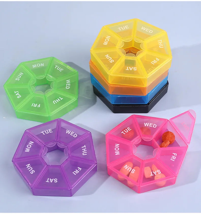 7 Compartments Weekly Pill Organizer Portable Plastic Mini 7 Day Medicine Box Small Pill Case Bulk