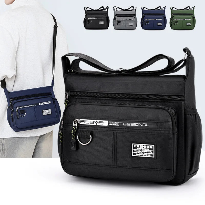 HOMEFISH Men's Cross-Body Bag with Multi-Layered Pockets, Adjustable Shoulder Strap, Business Single-Shoulder Bag