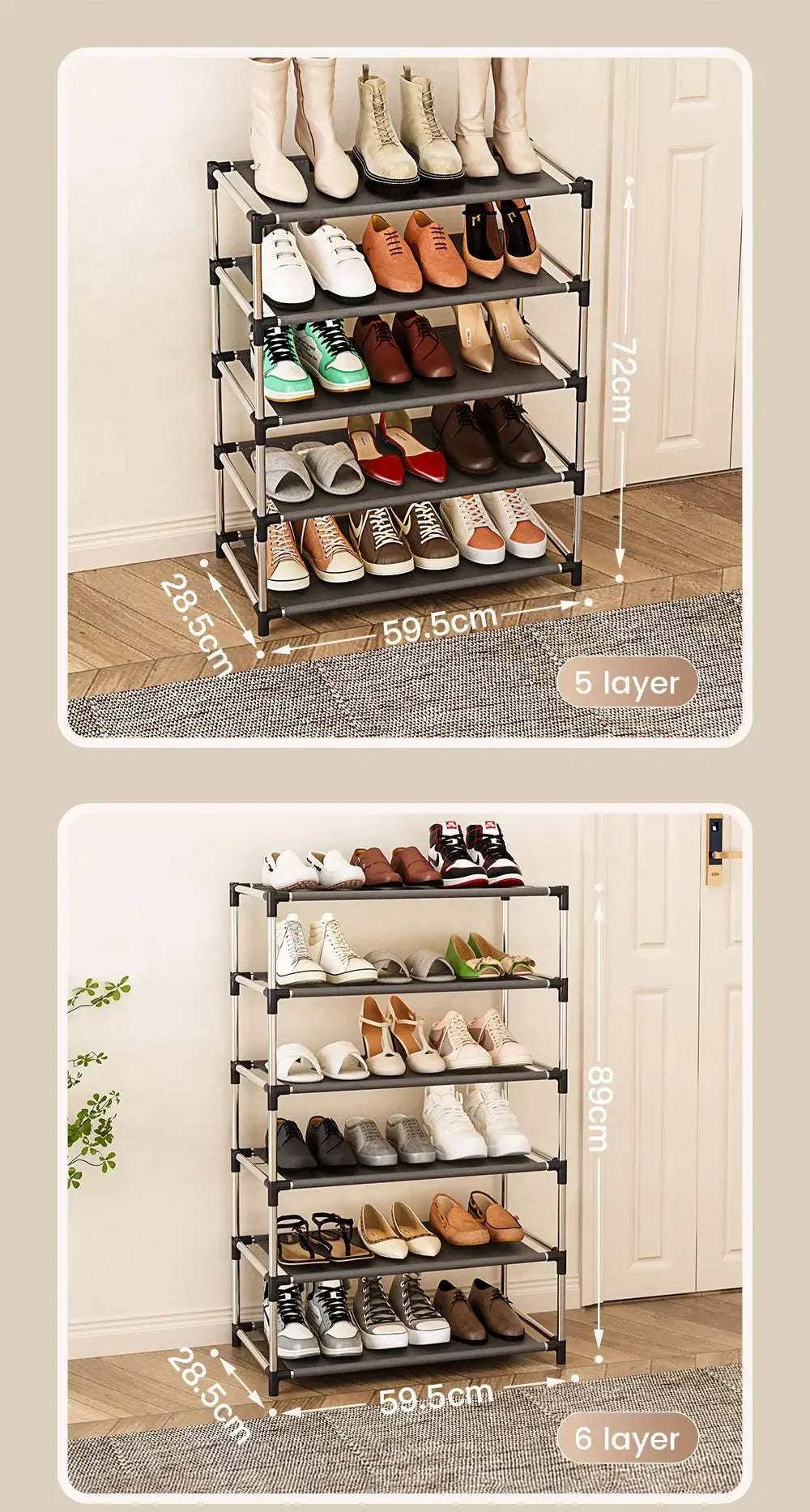 Stylisches Schuhregal Metall Einfaches Schuhregal Schuh-Organizer Ständer Halter Platzsparendes schwarzes Schuhregal für Wohnzimmer